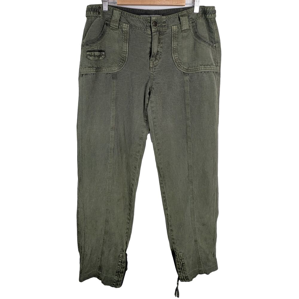 Anthro Marrakech Army Green Utility Jogger Pants Relaxed Ankle Linen Womens 28